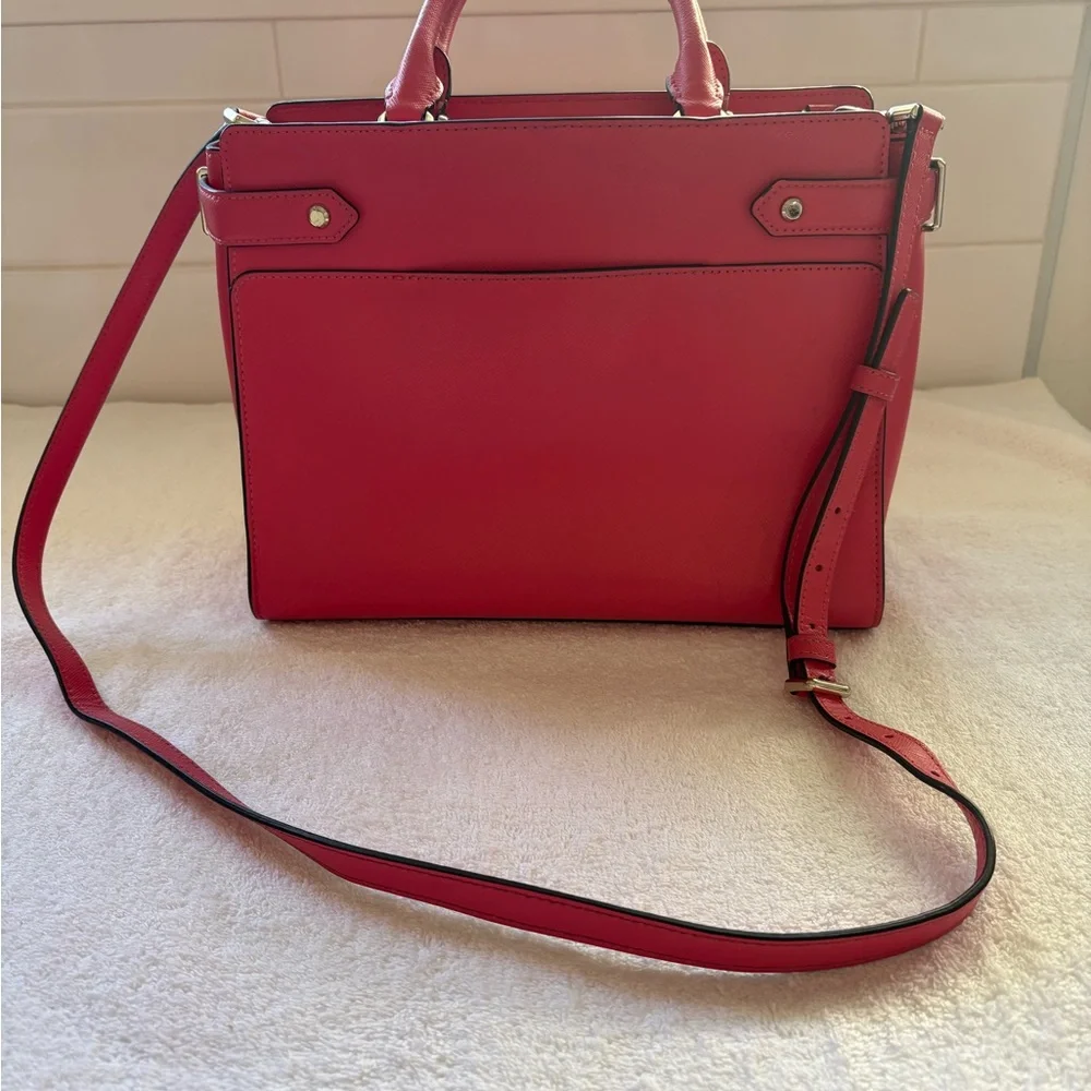 Kate Spade New York Staci Satchel Crossbody Bag Medium Size - Ruby Pink Leather